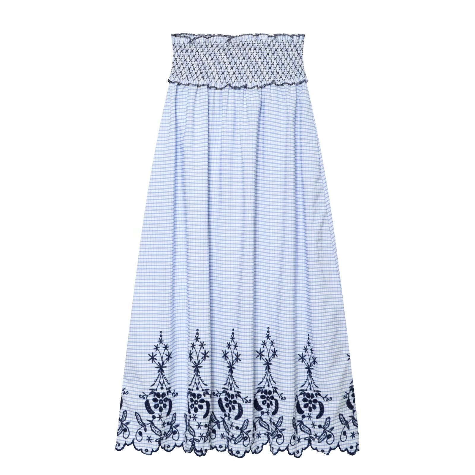 Women's casual embroidered checkered MIDI skirt